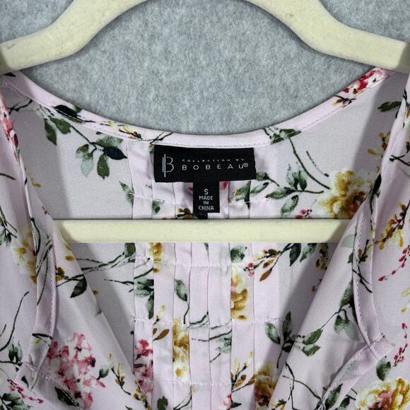 Bobeau Blouse Small Pink‎ Floral Pintuck Flowy Sheer Popover Feminine Cottage - Picture 5 of 12
